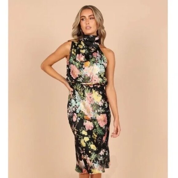 Petal + Pup Anabelle Halter Neck Maxi Dress Black Floral - Picture 1 of 4
